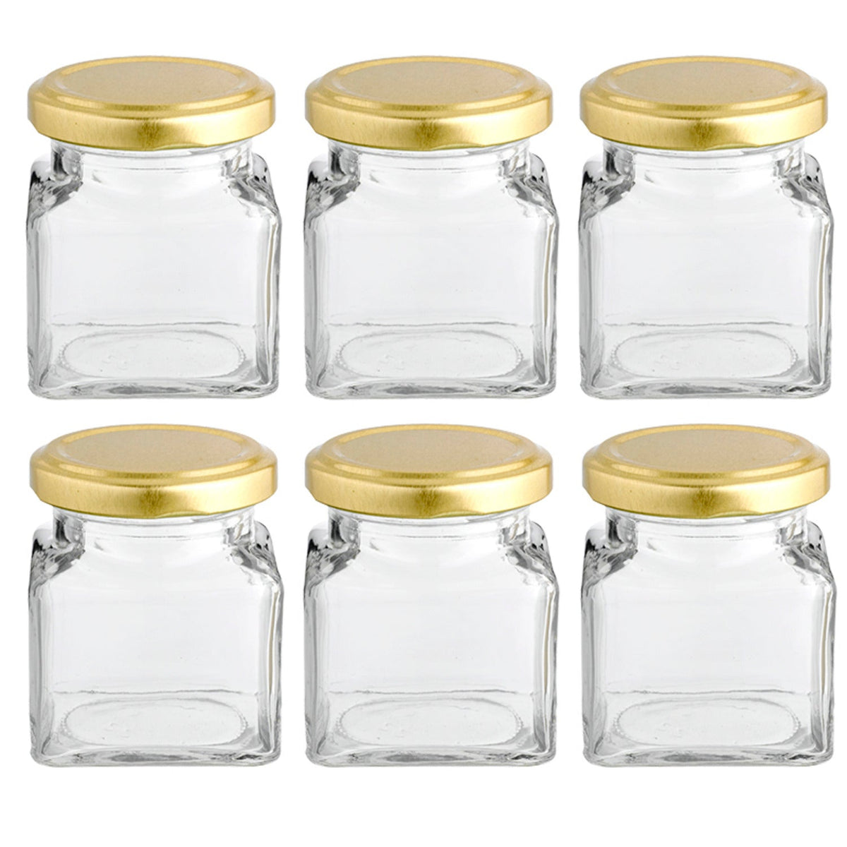 6 Square Mini Glass Jam Jars With Lids 130ml