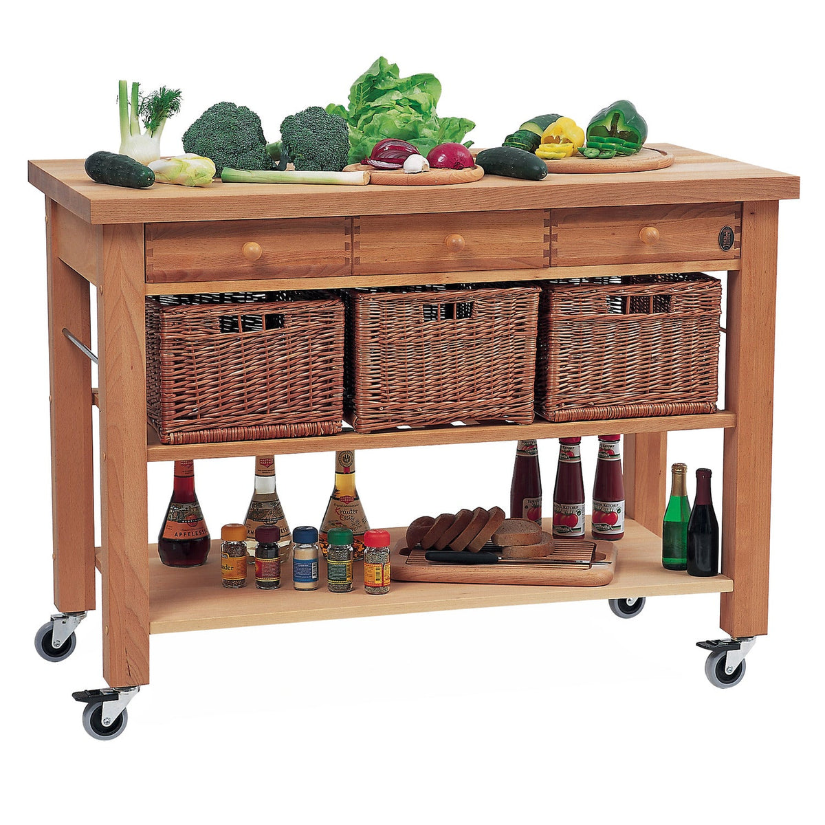 Eddingtons Three Drawer Lambourn Trolley With Solid Beech Top
