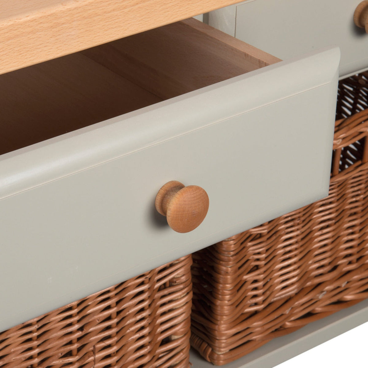 Eddingtons Two Drawer French Grey Lambourn Trolley Beech Top