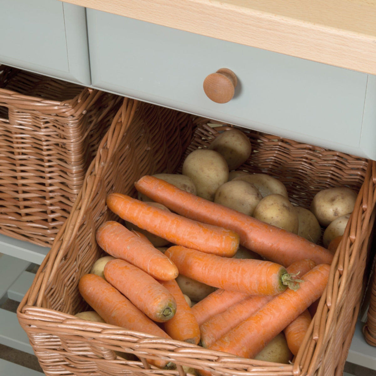 Eddingtons Two Drawer French Grey Lambourn Trolley Beech Top