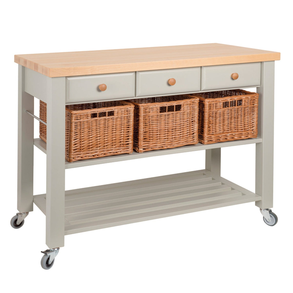 Eddingtons Three Drawer French Grey Lambourn Trolley Beech Top