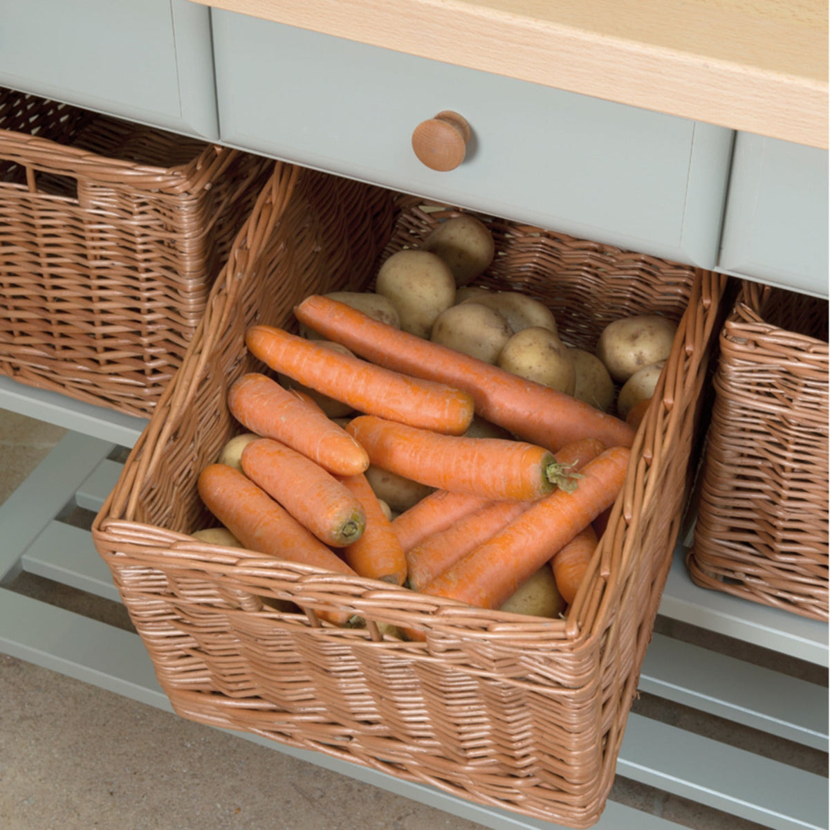 Eddingtons Three Drawer French Grey Lambourn Trolley Beech Top