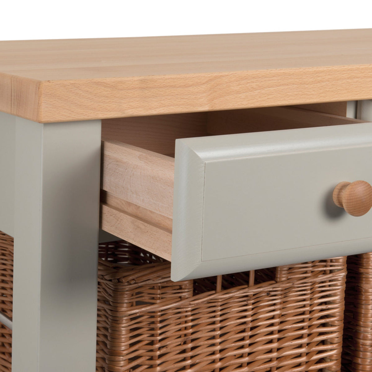 Eddingtons Three Drawer French Grey Lambourn Trolley Beech Top