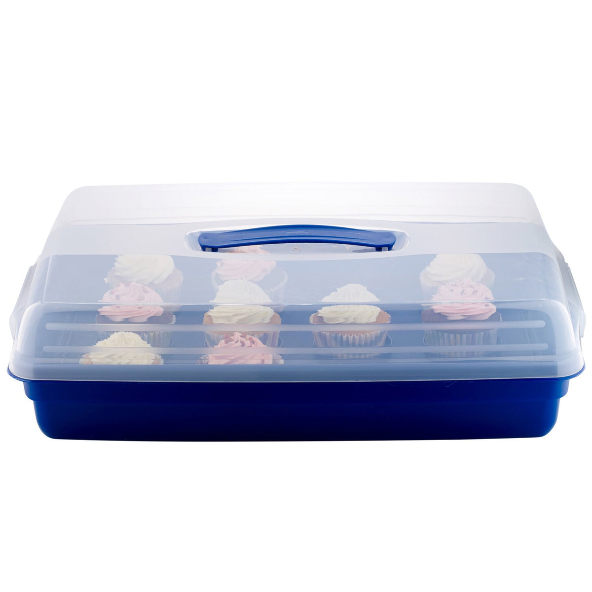 Cake Carrier Caddy & Clear Lid - Oblong Holds Cupcakes & Traybakes