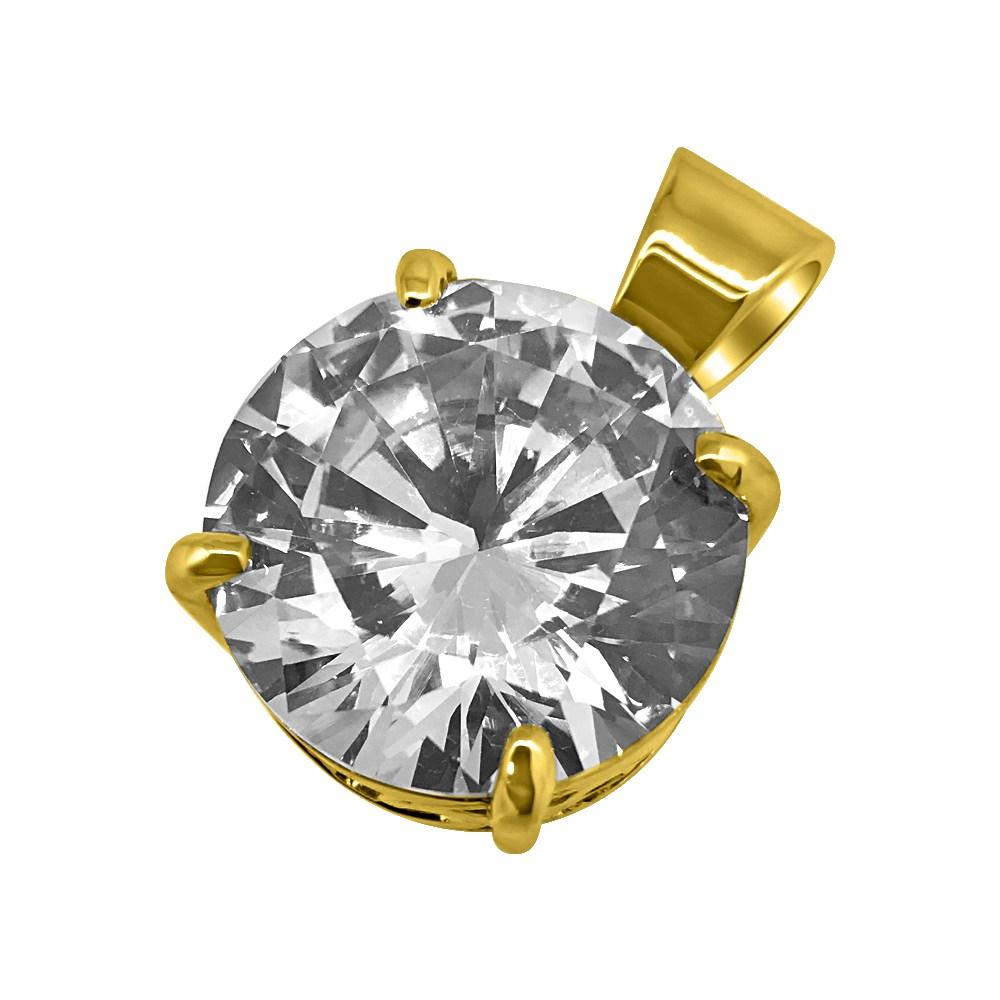 20MM CZ Solitaire Gold Bling Bling Pendant