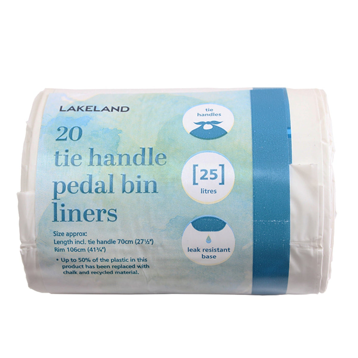 20 Lakeland Tie Handle Pedal Bin Liners - White Bags 25L