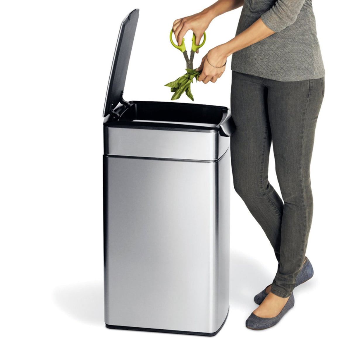 simplehuman Slim Touch Bar Kitchen Waste Bin - Silver 40L