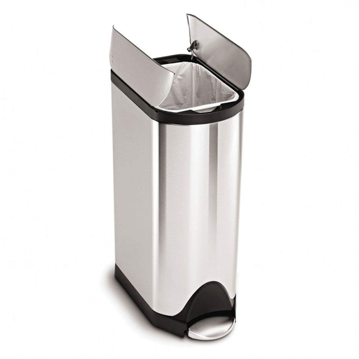 simplehuman Butterfly Lid Kitchen Waste Pedal Bin Silver 30L