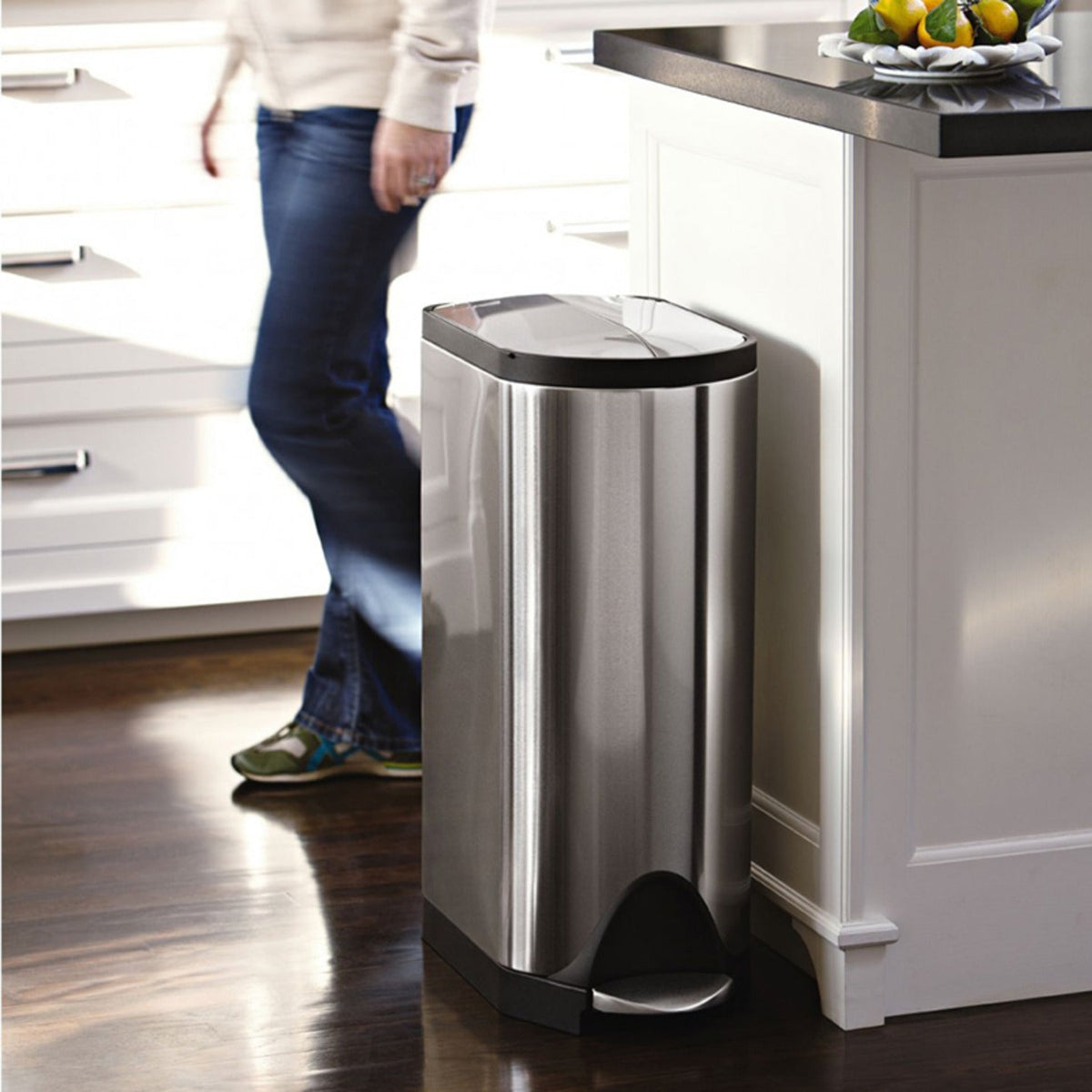 simplehuman Butterfly Lid Kitchen Waste Pedal Bin Silver 30L