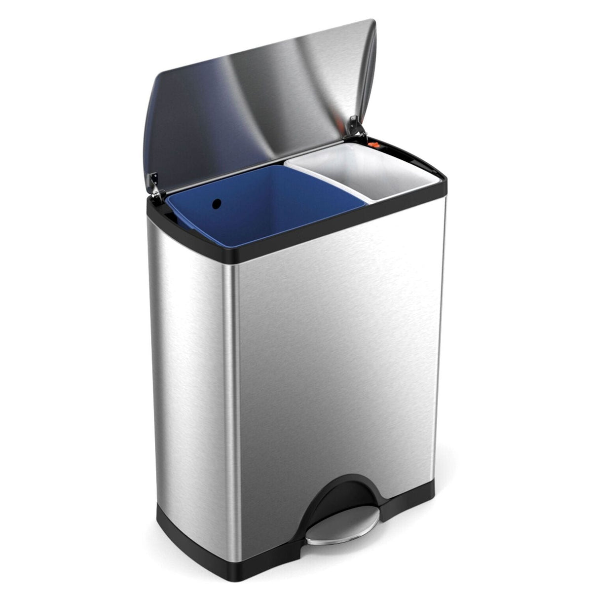 Simplehuman Divided Recycle Kitchen Waste Pedal Bin - Silver 46L