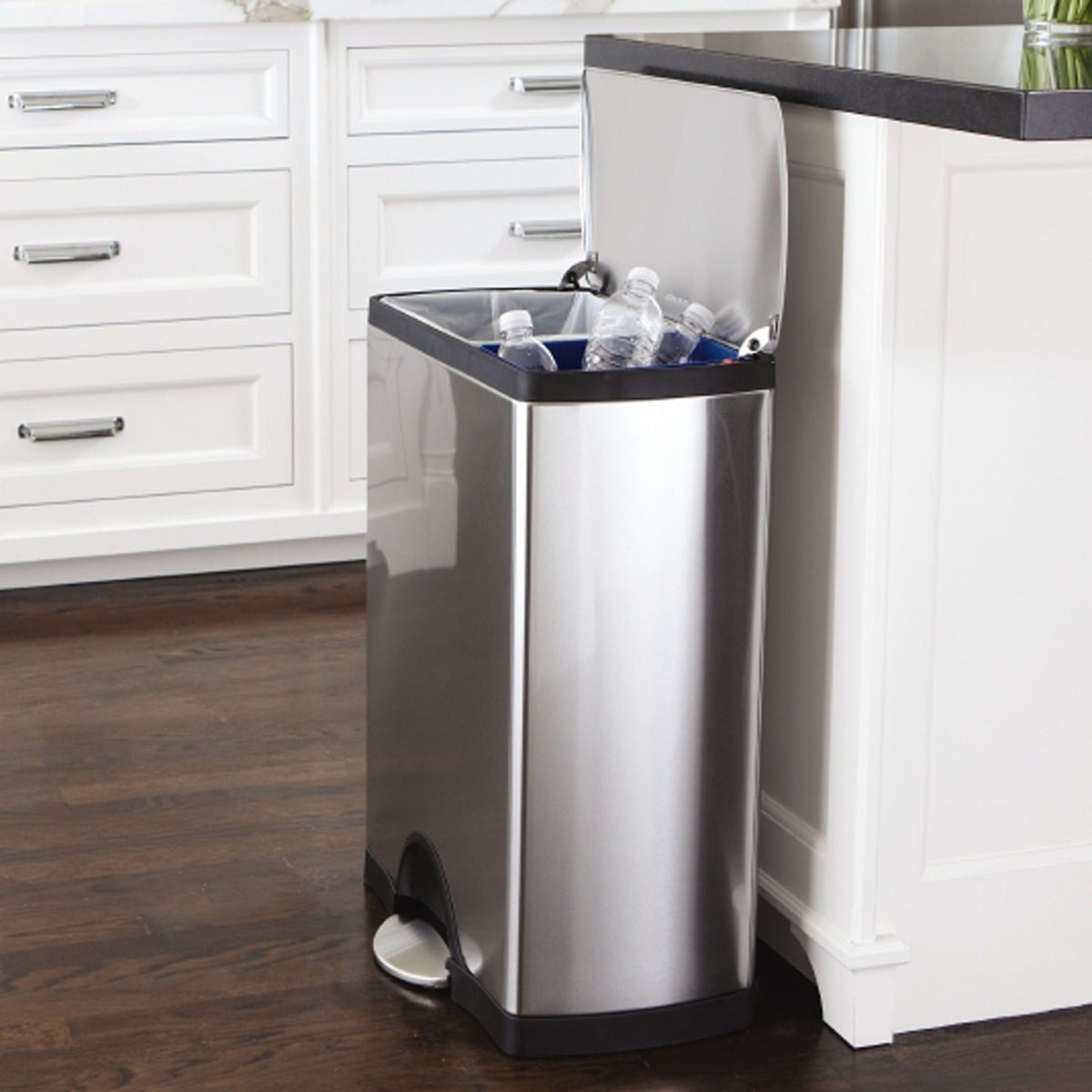 Simplehuman Divided Recycle Kitchen Waste Pedal Bin - Silver 46L
