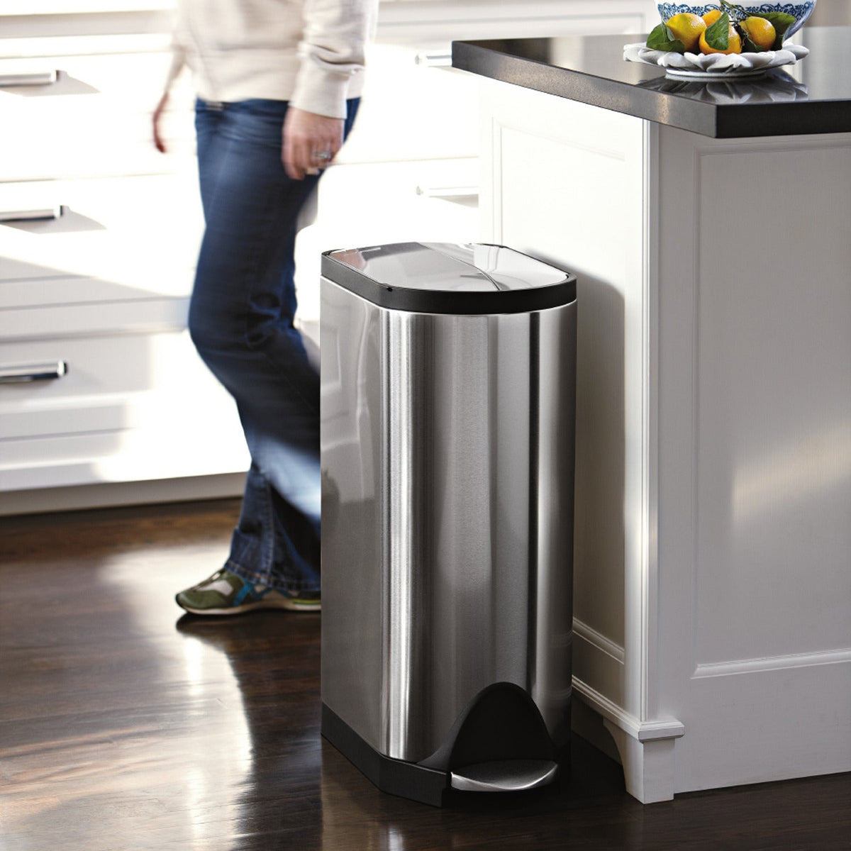 simplehuman Butterfly Lid Kitchen Recycler Pedal Bin - Silver 40L