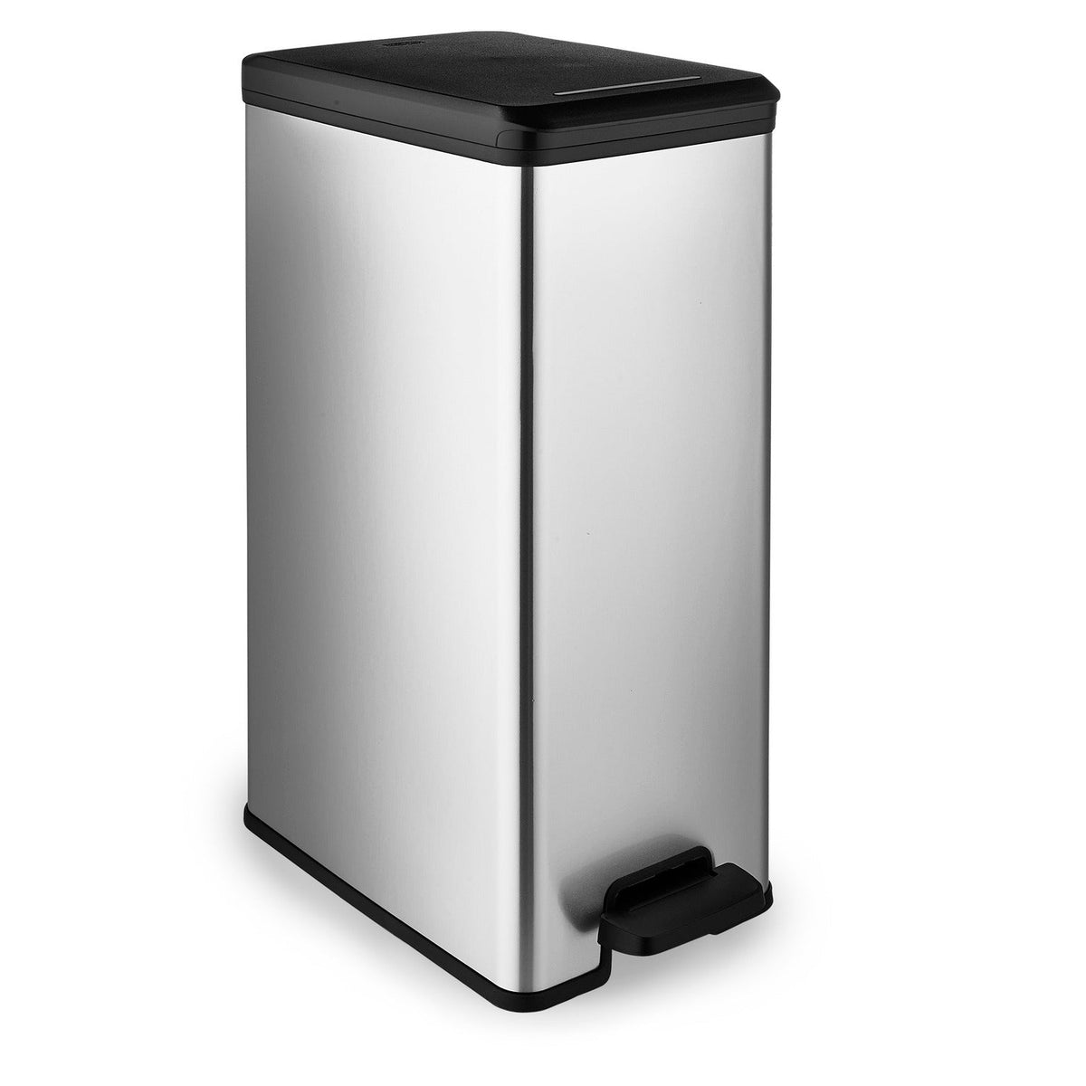 Curver Slimline Kitchen Waste Pedal Bin - Metallic Effect 40L