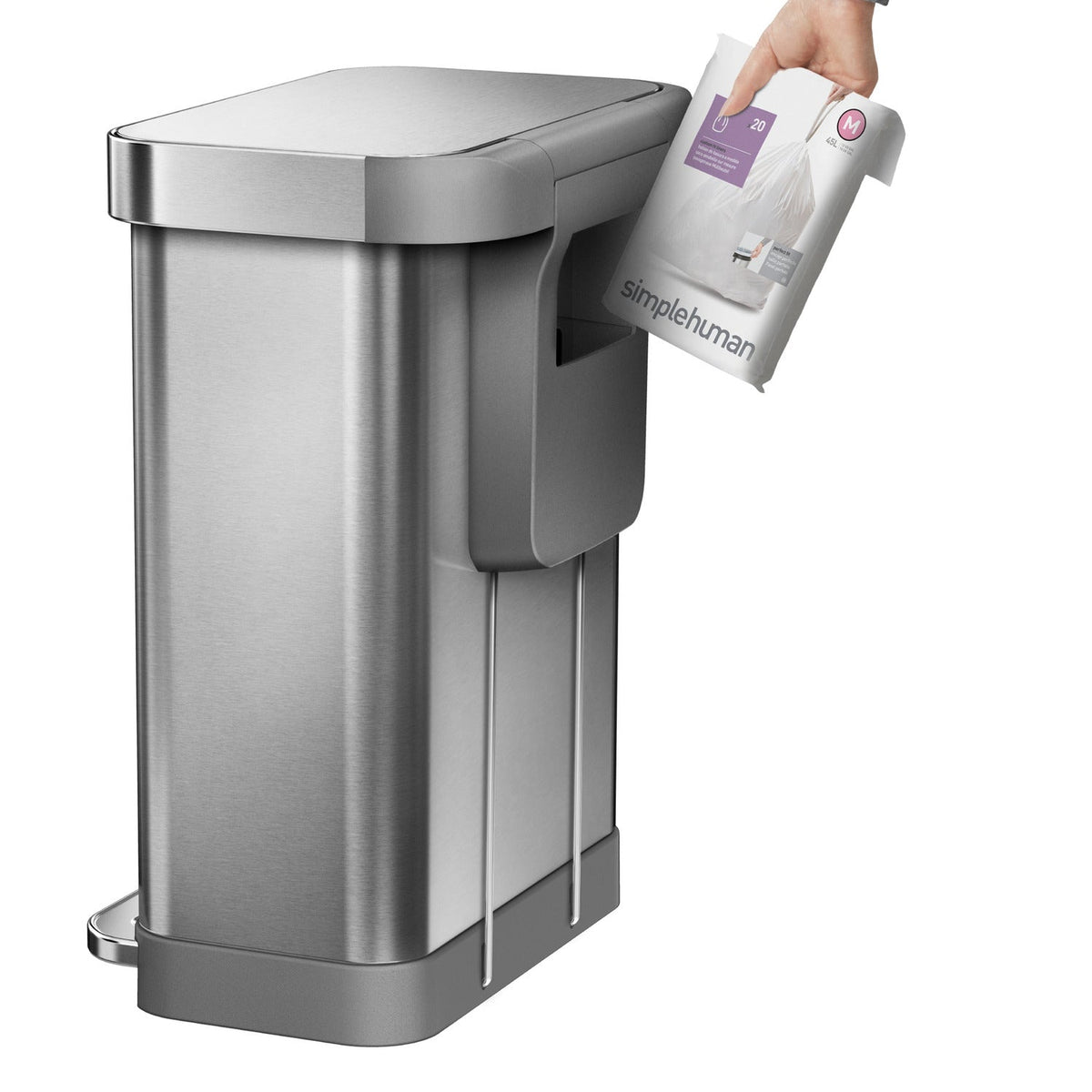 simplehuman Kitchen Waste Pedal Bin - Brushed Steel 45L