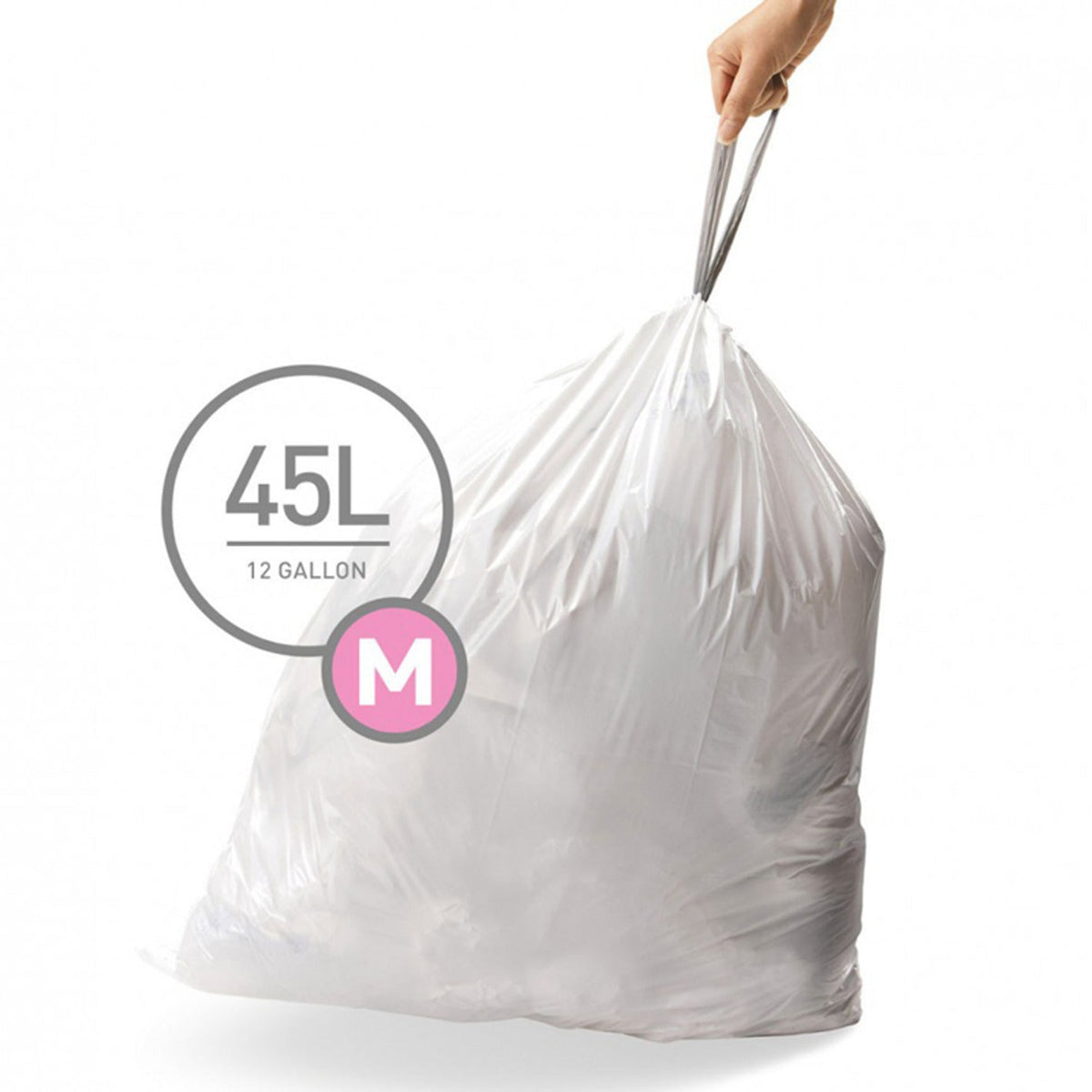 60 simplehuman Size M Drawstring Bin Liners - White Bags 45L