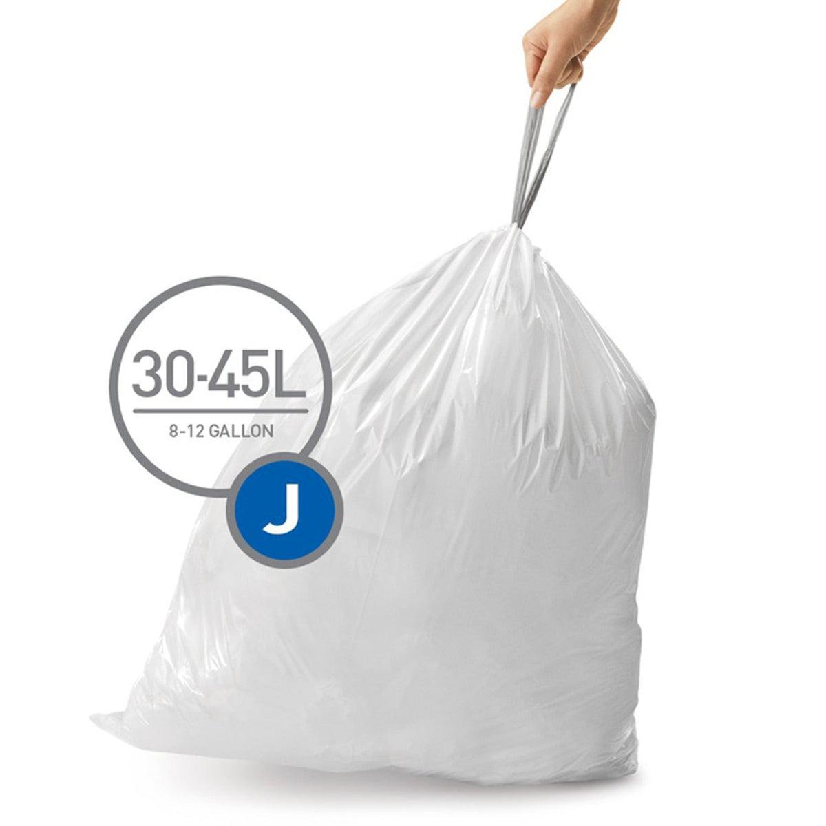 60 simplehuman Size J Drawstring Bin Liners - White Bags 30-45L