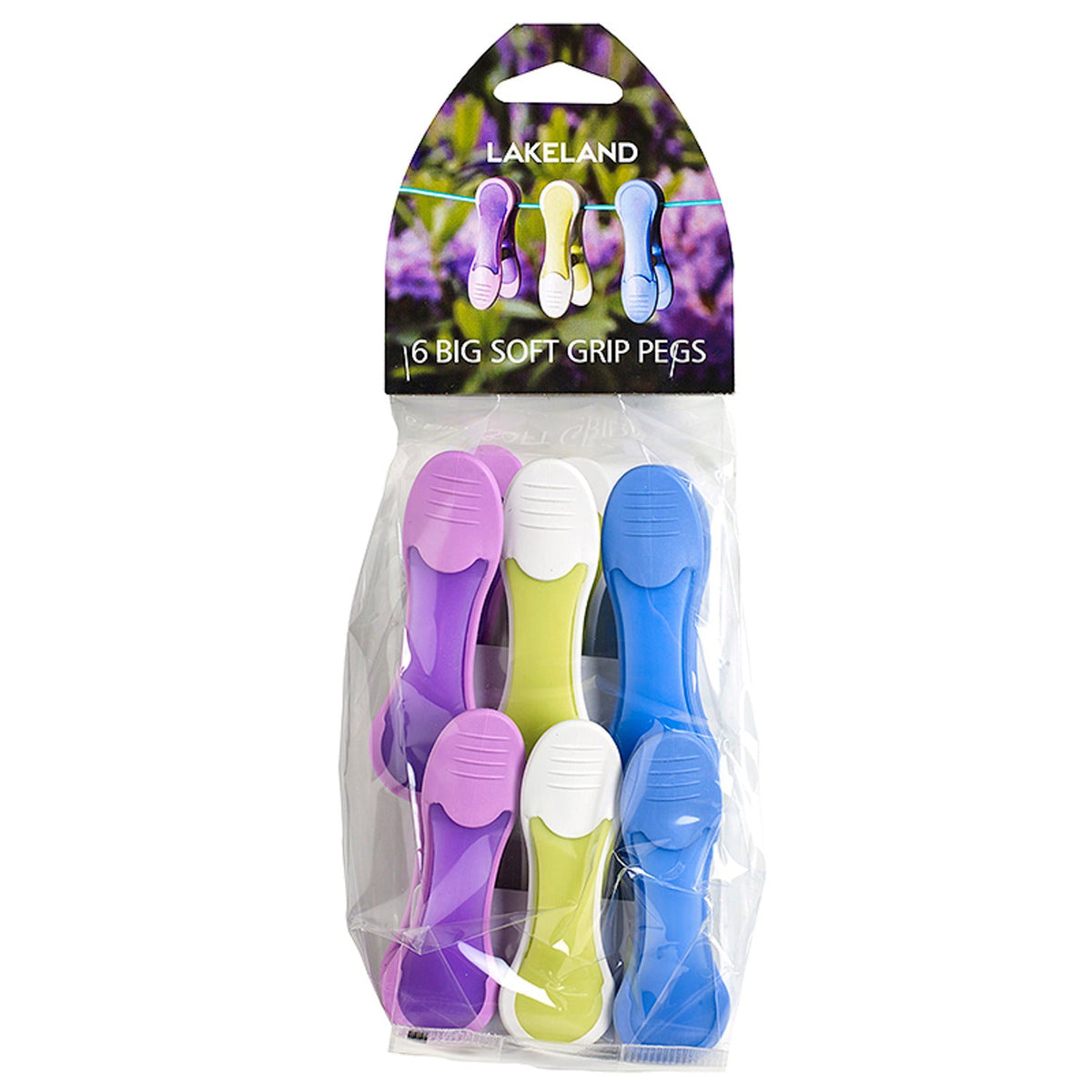 6 Big Soft Grip Clothes Pegs Pastel