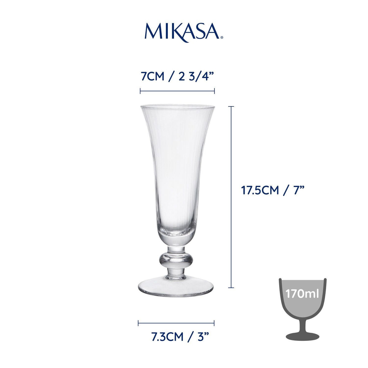 4 Mikasa Salerno Champagne Flutes 170ml