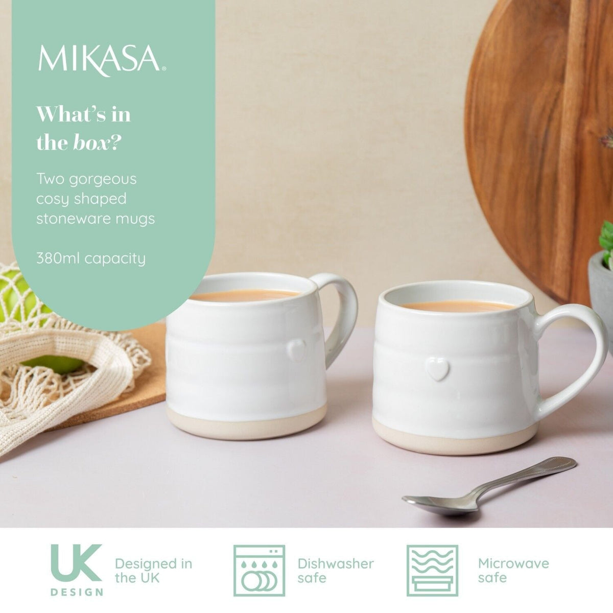 2 Mikasa Stoneware Cosy Mugs 380ml