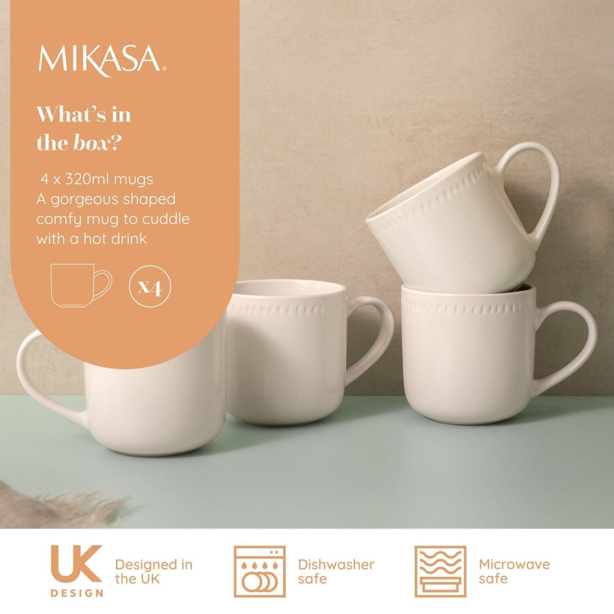 4 Mikasa Cranborne Stoneware Mugs 320ml