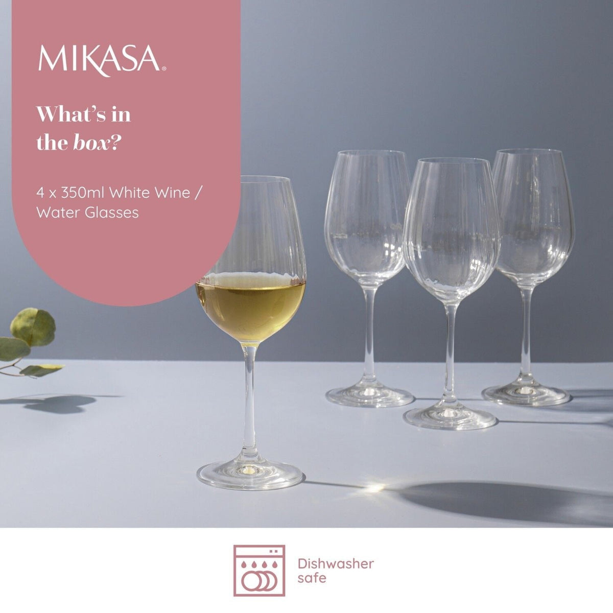 4 Mikasa Treviso White Wine Glasses 350ml