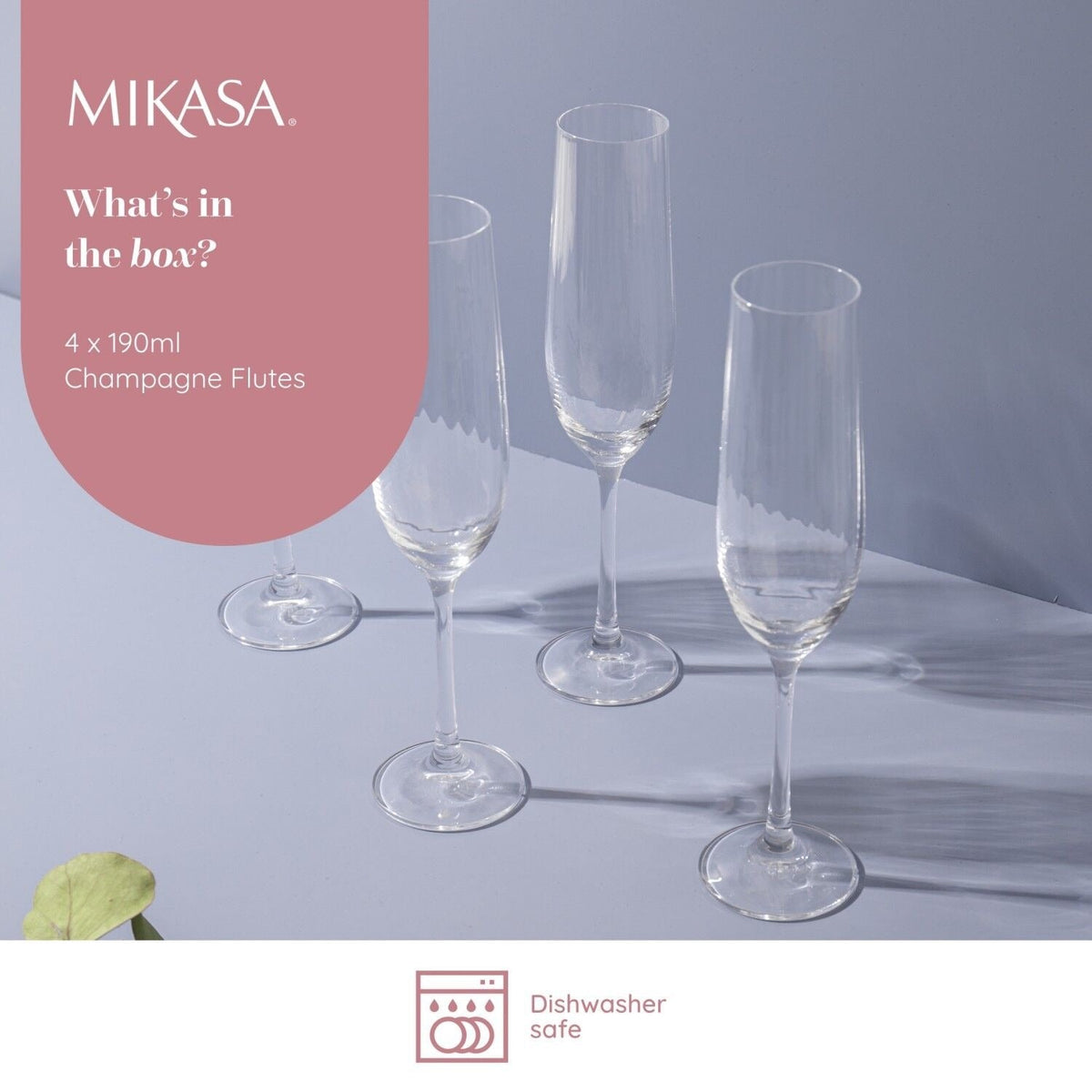 4 Mikasa Treviso Champagne Flutes 190ml
