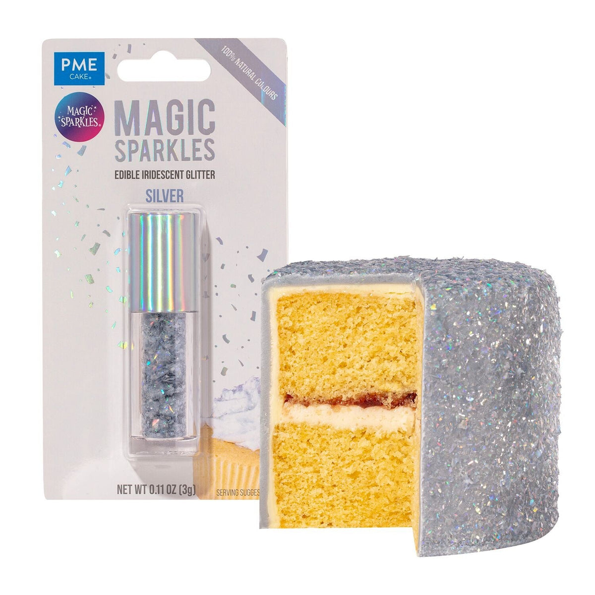PME Magic Sparkles Edible Iridescent Glitter – Silver 3g