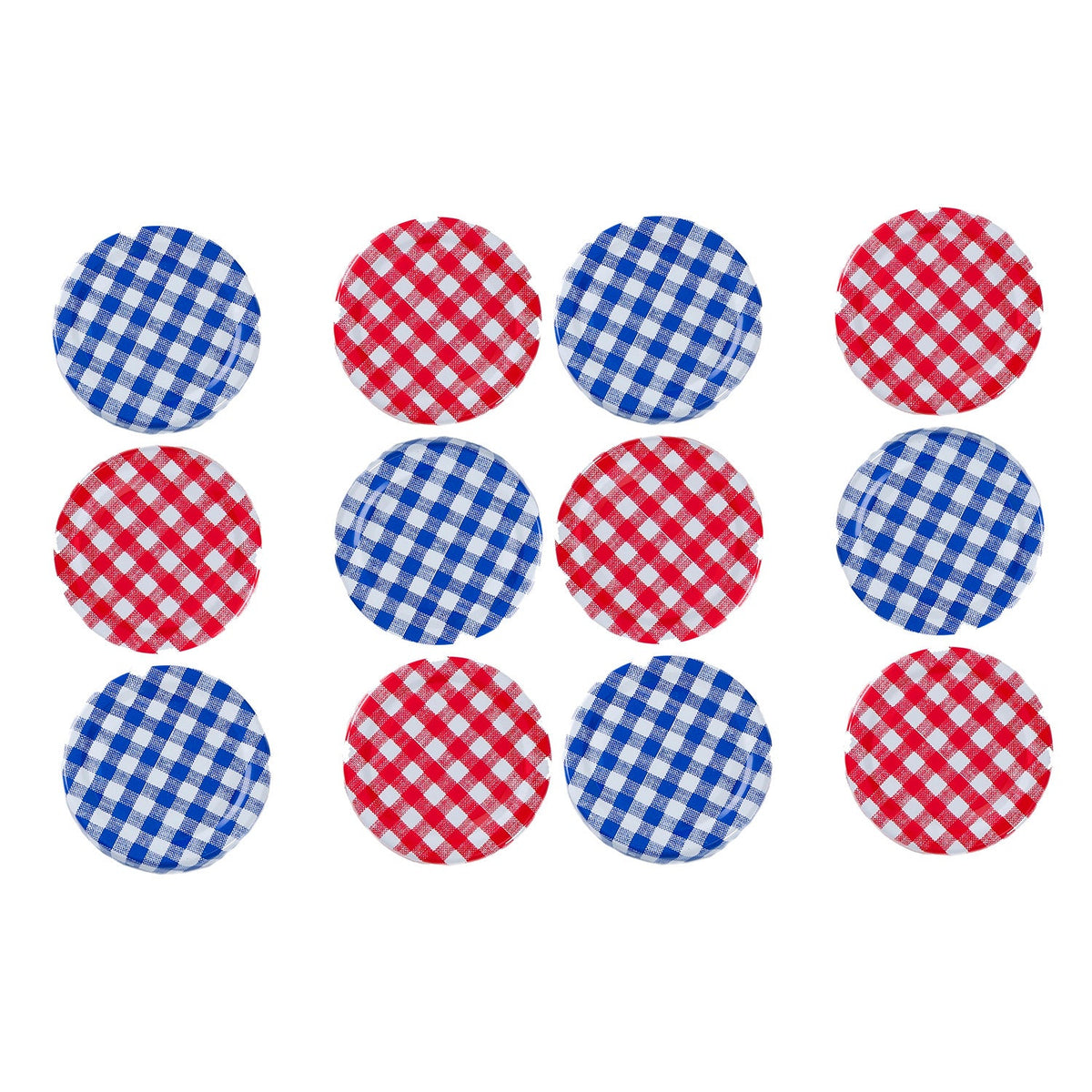 6 Red & 6 Blue Gingham Twist Off Jam Jar Lids