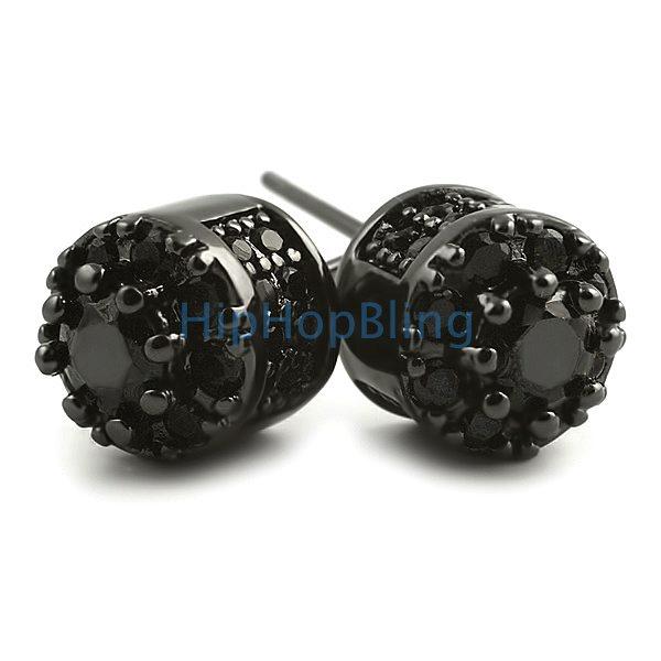 3D Cluster Black CZ Bling Bling Earrings