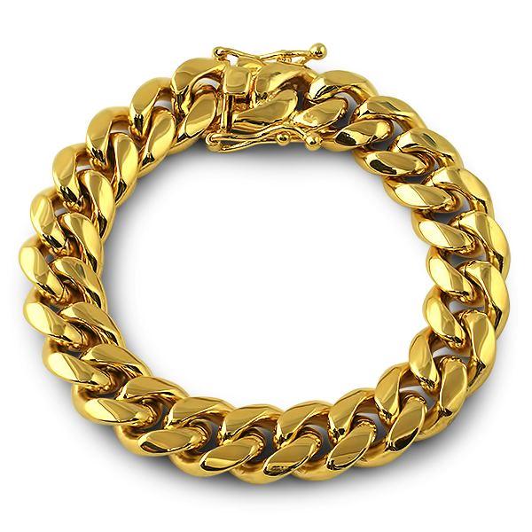 3X IP Gold Miami Cuban Bracelet Stainless Steel 14MM