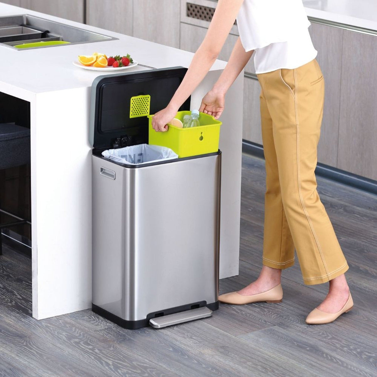 EKO® X Cube Kitchen Bin Brushed Stainless Steel 20+20L