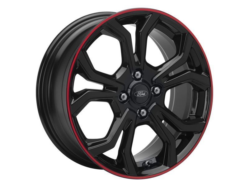 FIESTA 17" SET OF 4 ALLOY WHEEL 5X2-Y-SPOKE DESIGN BLACK WITH RED ACCENT RING FINISH 2017-2023