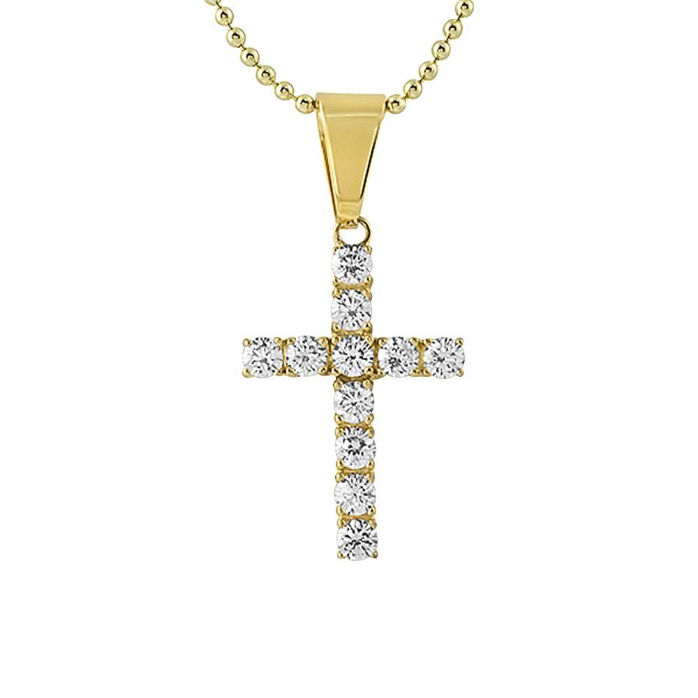 4MM CZ Cross Gold Stainless Steel Bling Bling