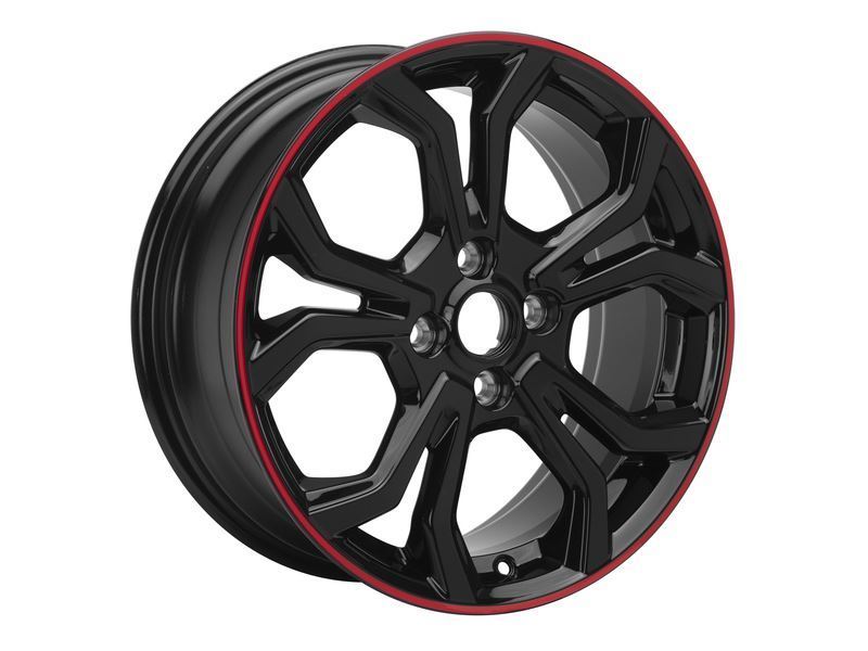 FIESTA 17" SET OF 4 ALLOY WHEEL 5X2-Y-SPOKE DESIGN BLACK WITH RED ACCENT RING FINISH 2017-2023