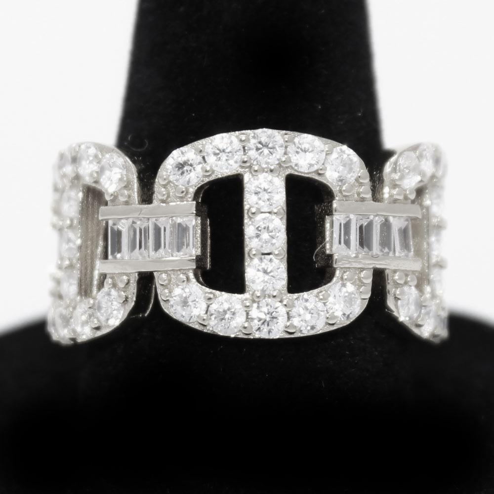 .925 Sterling Silver Baguette Mariner CZ Hip Hop Bling Ring