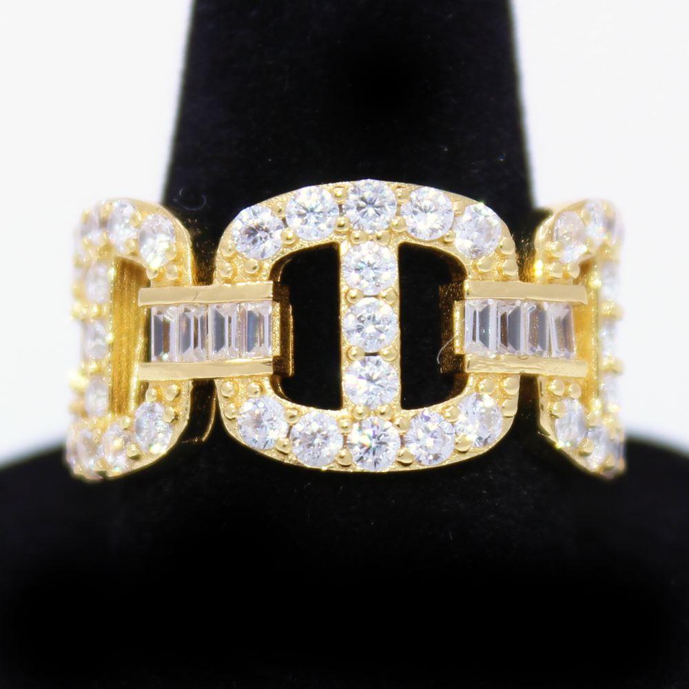 .925 Sterling Silver Baguette Mariner CZ Hip Hop Bling Ring