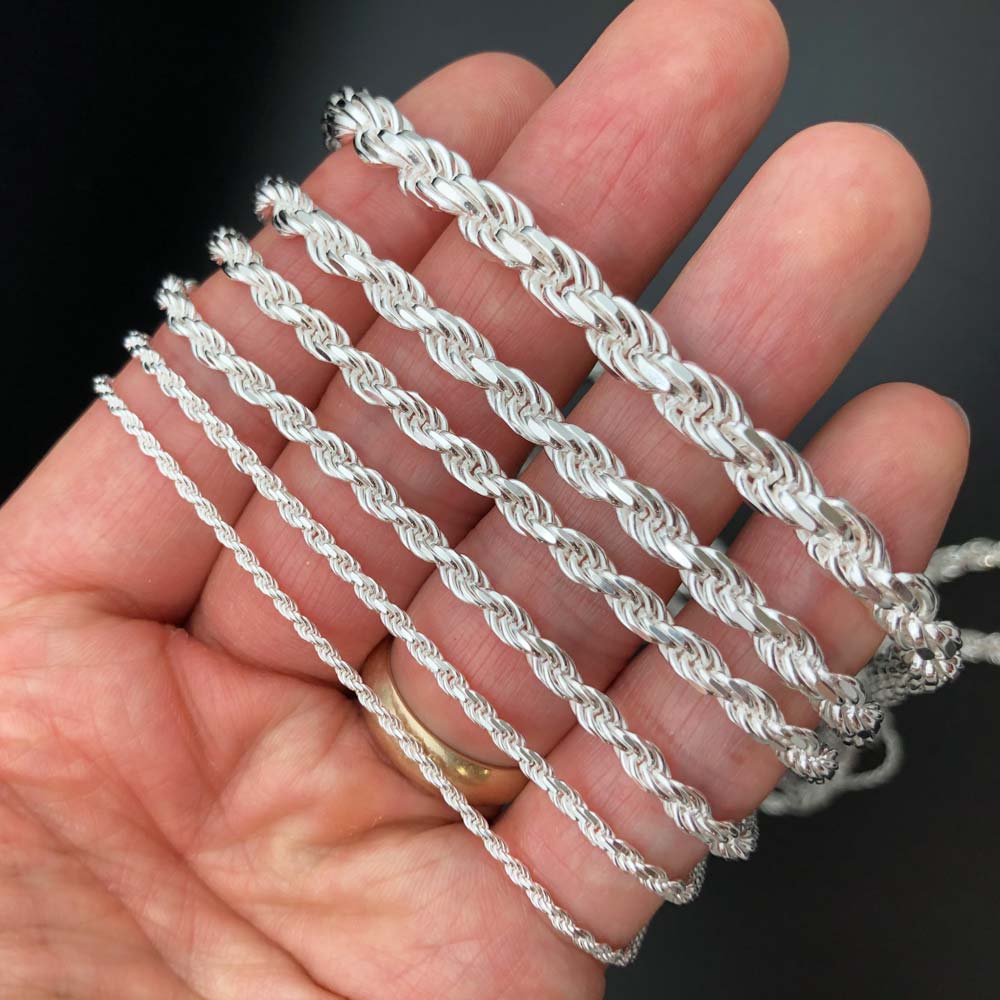 .925 Sterling Silver Diamond Cut Rope Chain / Bracelet