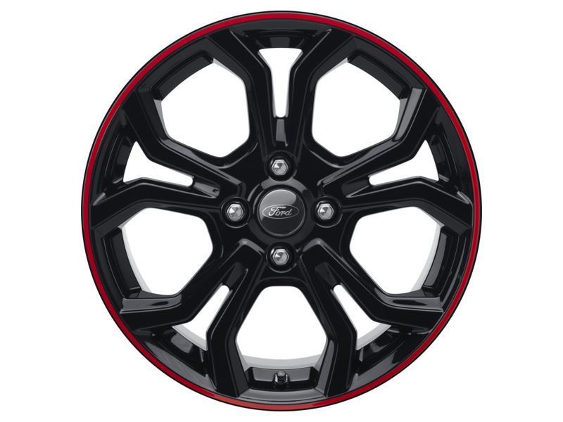 FIESTA 17" SET OF 4 ALLOY WHEEL 5X2-Y-SPOKE DESIGN BLACK WITH RED ACCENT RING FINISH 2017-2023