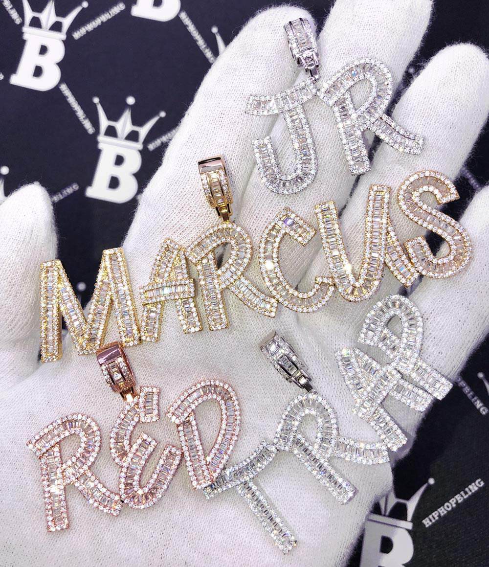 Baguette Letter Custom Personalized Iced Out Name Pendant