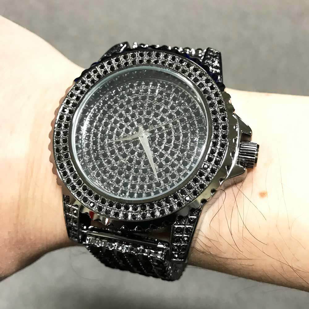 Black All Bling Bling Custom Watch Iced Out Band