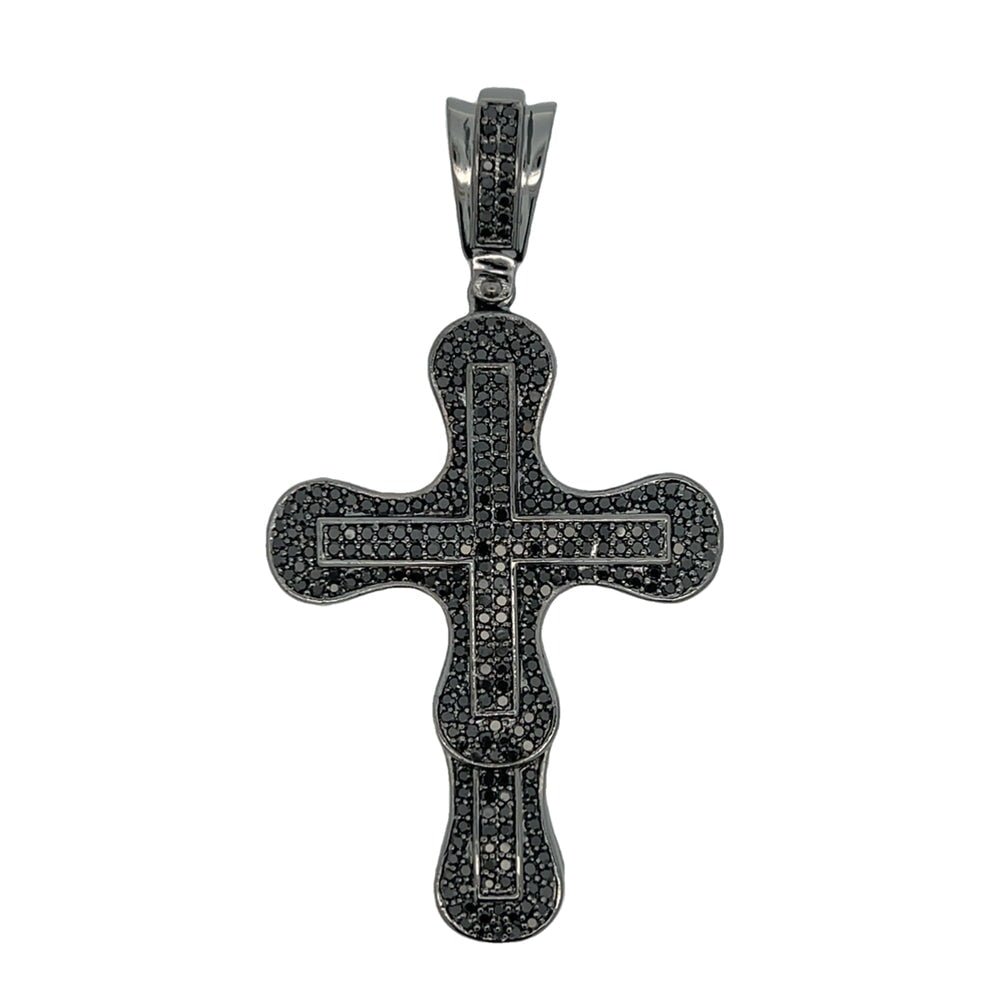 Bossy Black Cross CZ Pendant .925 Sterling Silver