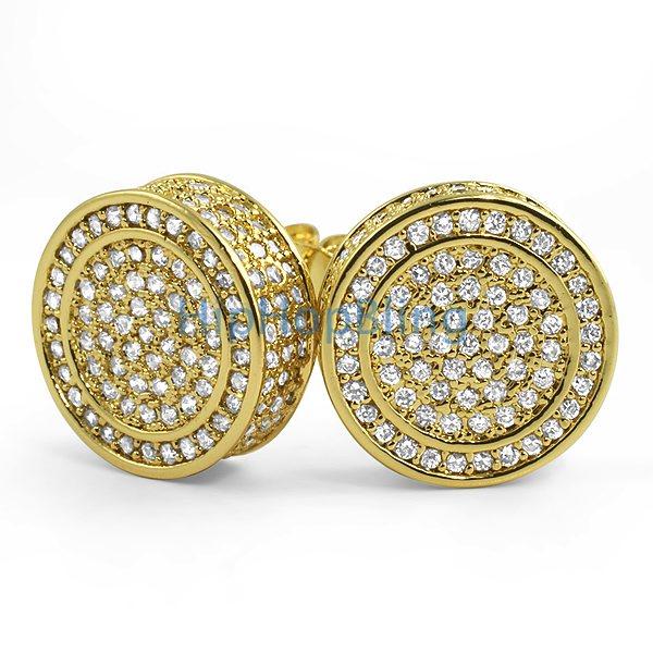 Custom 3D Circle XL Gold CZ Bling Bling Earrings