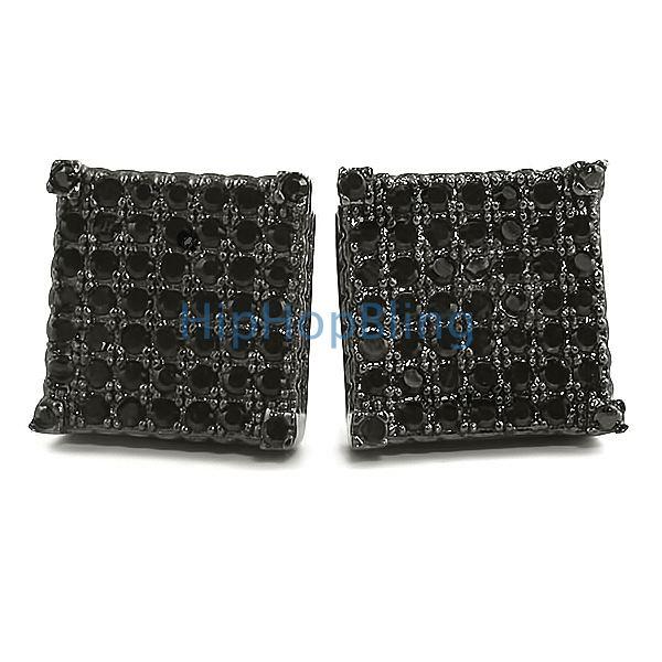 Custom Micro Pave Earrings Black CZ Cube