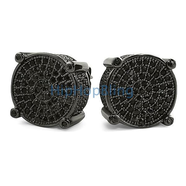 Micro Pave Solitaire Black CZ Bling Bling Earrings