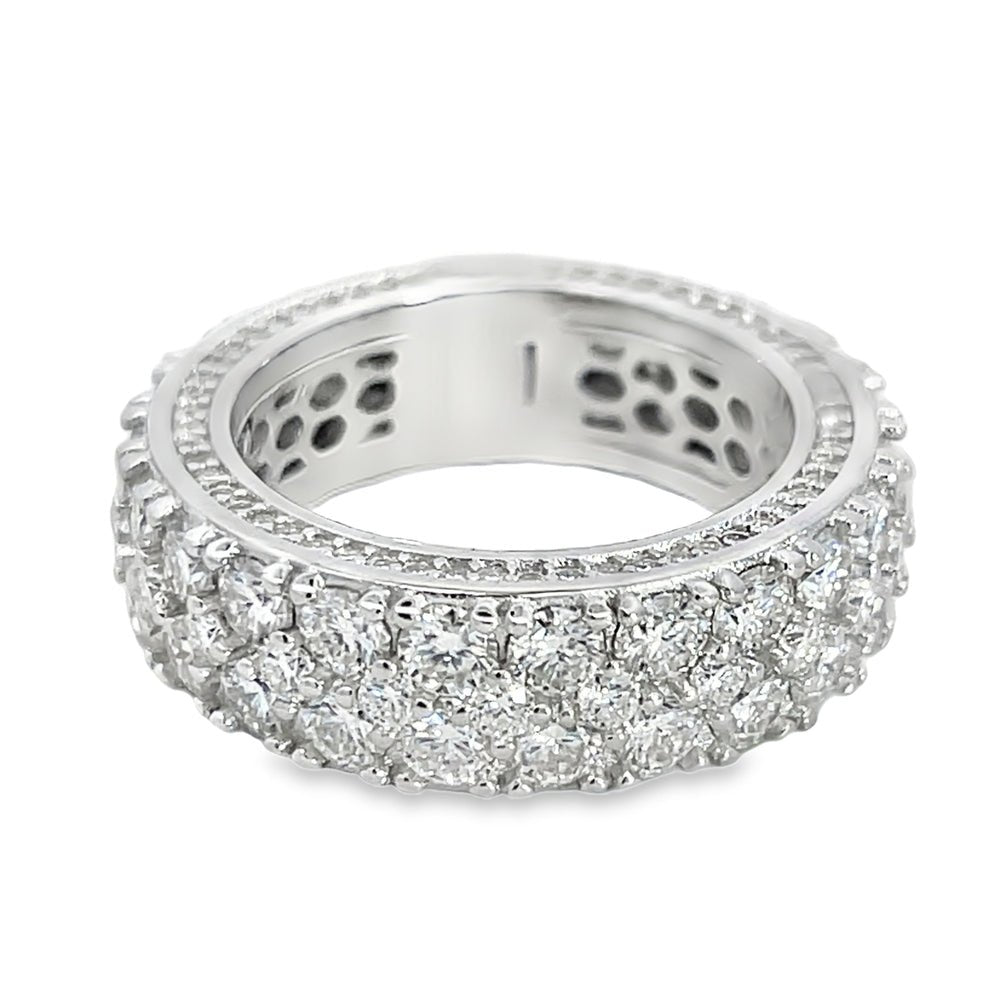 Honeycomb 3D Eternity Iced Out VVS Moissanite Ring .925 Silver