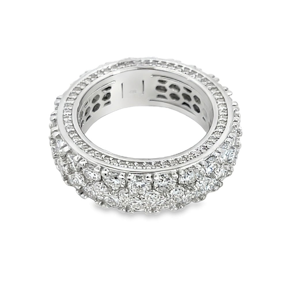 Honeycomb 3D Eternity Iced Out VVS Moissanite Ring .925 Silver