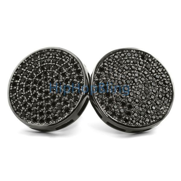 Jumbo Circle Black CZ Micro Pave Bling Bling Earrings