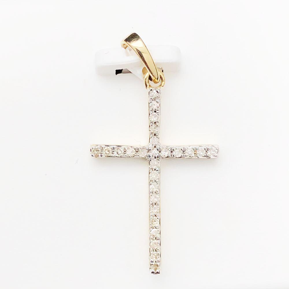 Micro Tennis Cross Pendant .17cttw Diamond 10K Yellow Gold