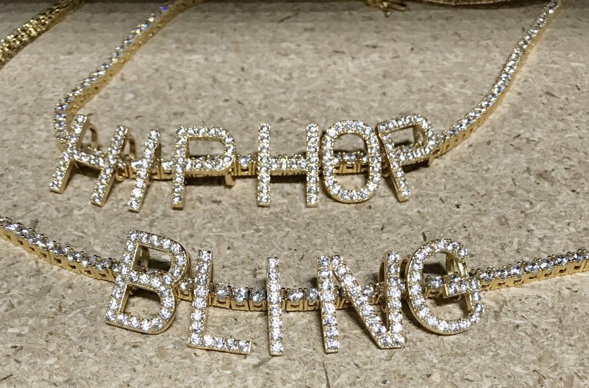 Mini Block Initial CZ Letters - .925 Sterling Silver - 18K Yellow Gold