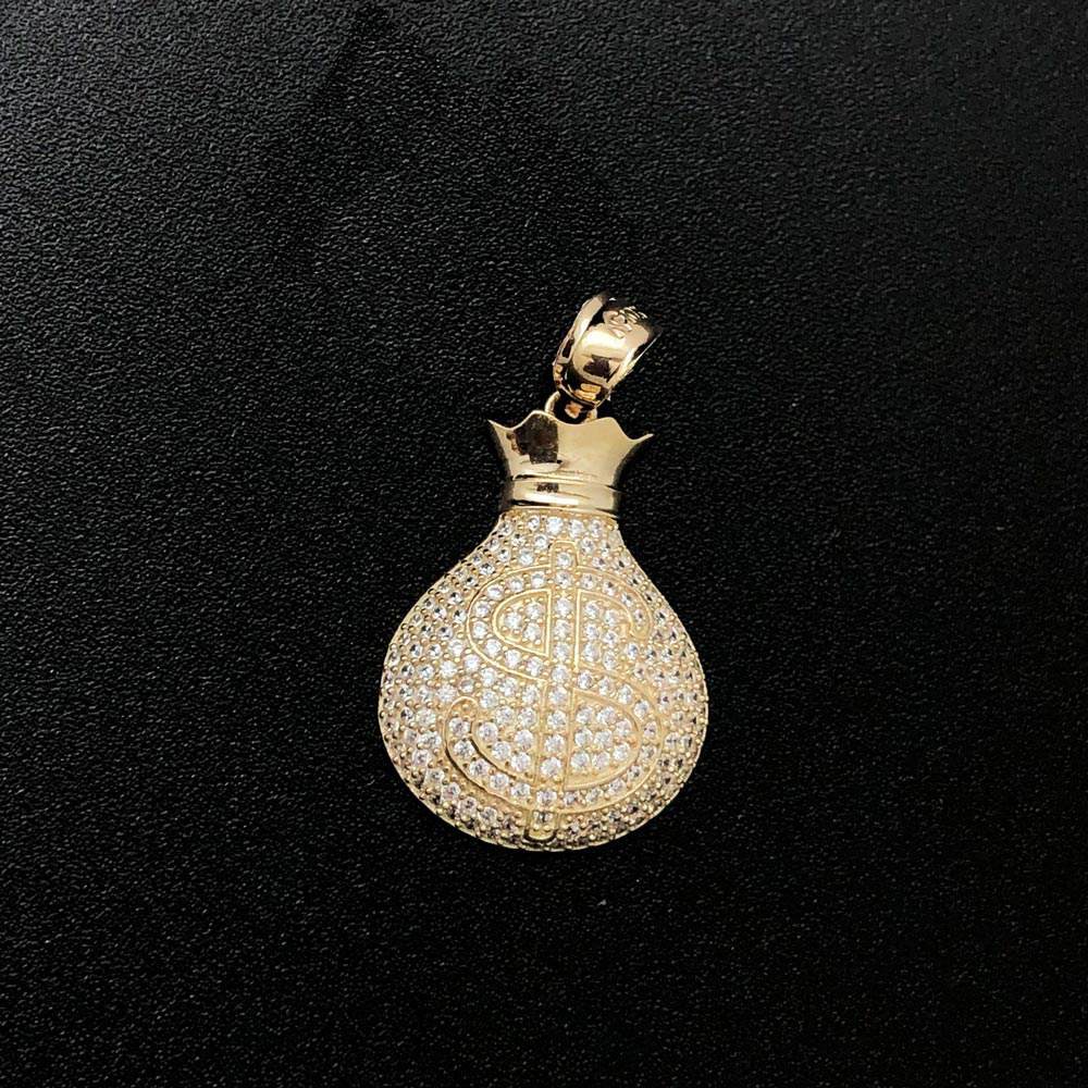 Money Bag CZ 10K Yellow Gold Pendant